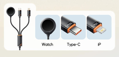 Essager 3 in 1 100W Multi USB C Charging Cable for Apple iWatch iPhone 16/15/14/13 Pro With Type C Lightning Fast Charging Cable Red Magic