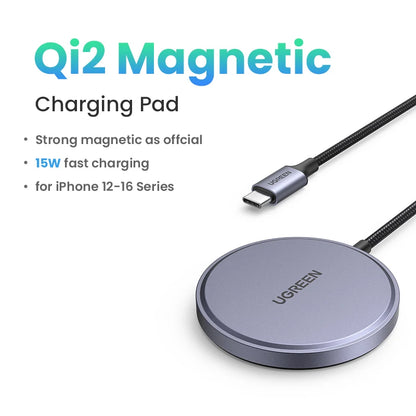 UGREEN 15W Magnetic Wireless Charger For iPhone 16 17 Pro Max Magnet Induction Charger Qi2 for Magsafe Wireless Charging Pad Setup Lord
