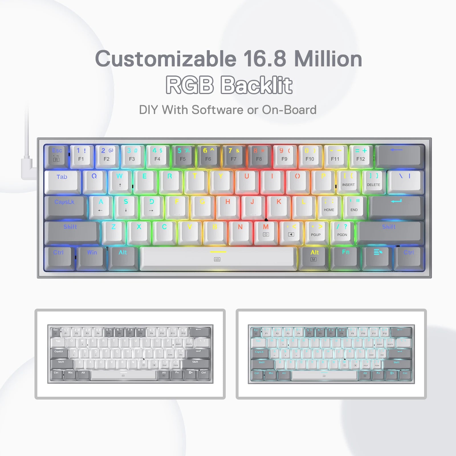 Redragon K617 Fizz 60% Wired RGB Gaming Keyboard, 61 Keys Hot-Swap Compact Mechanical Keyboard Red Switch Red Magic