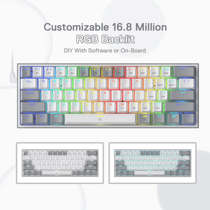 Redragon K617 Fizz 60% Wired RGB Gaming Keyboard, 61 Keys Hot-Swap Compact Mechanical Keyboard Red Switch Red Magic