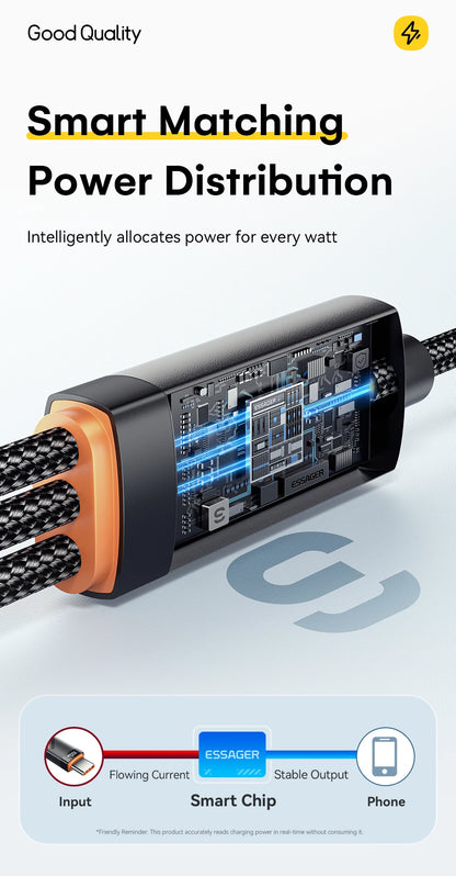 Essager 3 in 1 100W Multi USB C Charging Cable for Apple iWatch iPhone 16/15/14/13 Pro With Type C Lightning Fast Charging Cable Red Magic