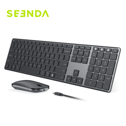 Seenda Wireless Bluetooth Keyboard and Mouse Combo Multi-Device Rechargeable Slim Keyboards and Mice for Win MacBook Pro Air Red Magic