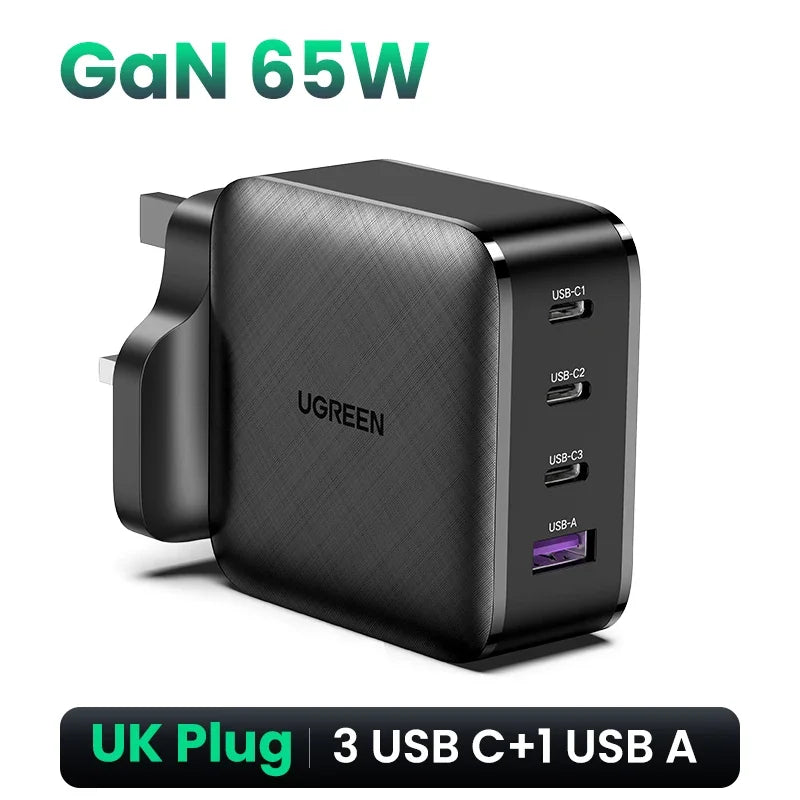 UGREEN UK Plug GaN 100W 65W Fast Charger QC 4.0 3.0  for Macbook Air Tablet iPhone 17 16 15 Pro Max Xiaomi USB Type C PD Charger Setup Lord