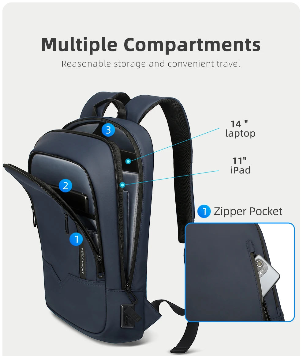 HK Slim Backpack For Men 15.6 Inch Laptop Bags Waterproof Minimalist Business Backpack With USB Charging Casual Travel Work Bag Red Magic