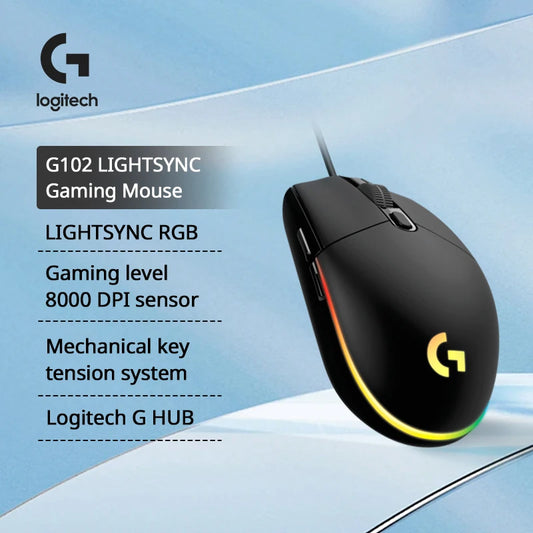 Logitech G102 Mouse Original Ergonomic Mouse Optical 8000DPI 16.8M Color LED Customizing 6 Buttons Wired Pc Gaming Accessories Red Magic