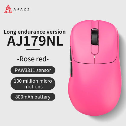 AJAZZ AJ179 PRO PAW3395 Lightweight Wired Wireless Mouse with Magnetic Charging Base Ergonomic Macro Gaming Mouse for PC Laptop Red Magic