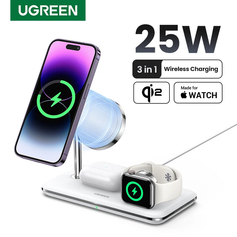 UGREEN MFi for Magsafe 25W Wireless Charger Stand 15W 3-in-1 Charging Station For iPhone 15 16 Pro Max For Apple Watch AirPods Setup Lord