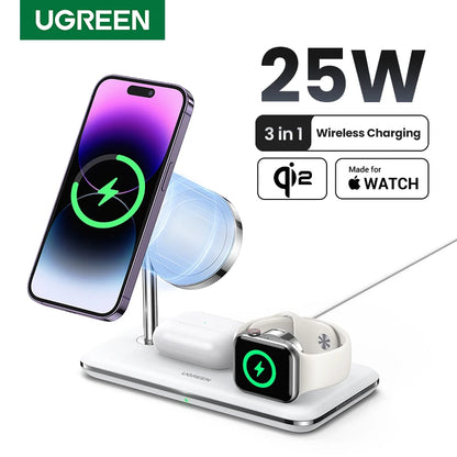 UGREEN MFi for Magsafe 25W Wireless Charger Stand 15W 3-in-1 Charging Station For iPhone 15 16 Pro Max For Apple Watch AirPods Setup Lord