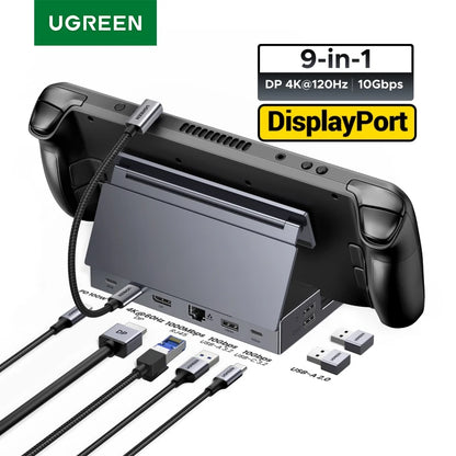 UGREEN Steam Deck Docking Station 10Gbps USB-C to 4K120Hz DisplayPort Gigabit RJ45 PD100W TF/SD for PC iPad Rog Ally/X Legion Go Setup Lord