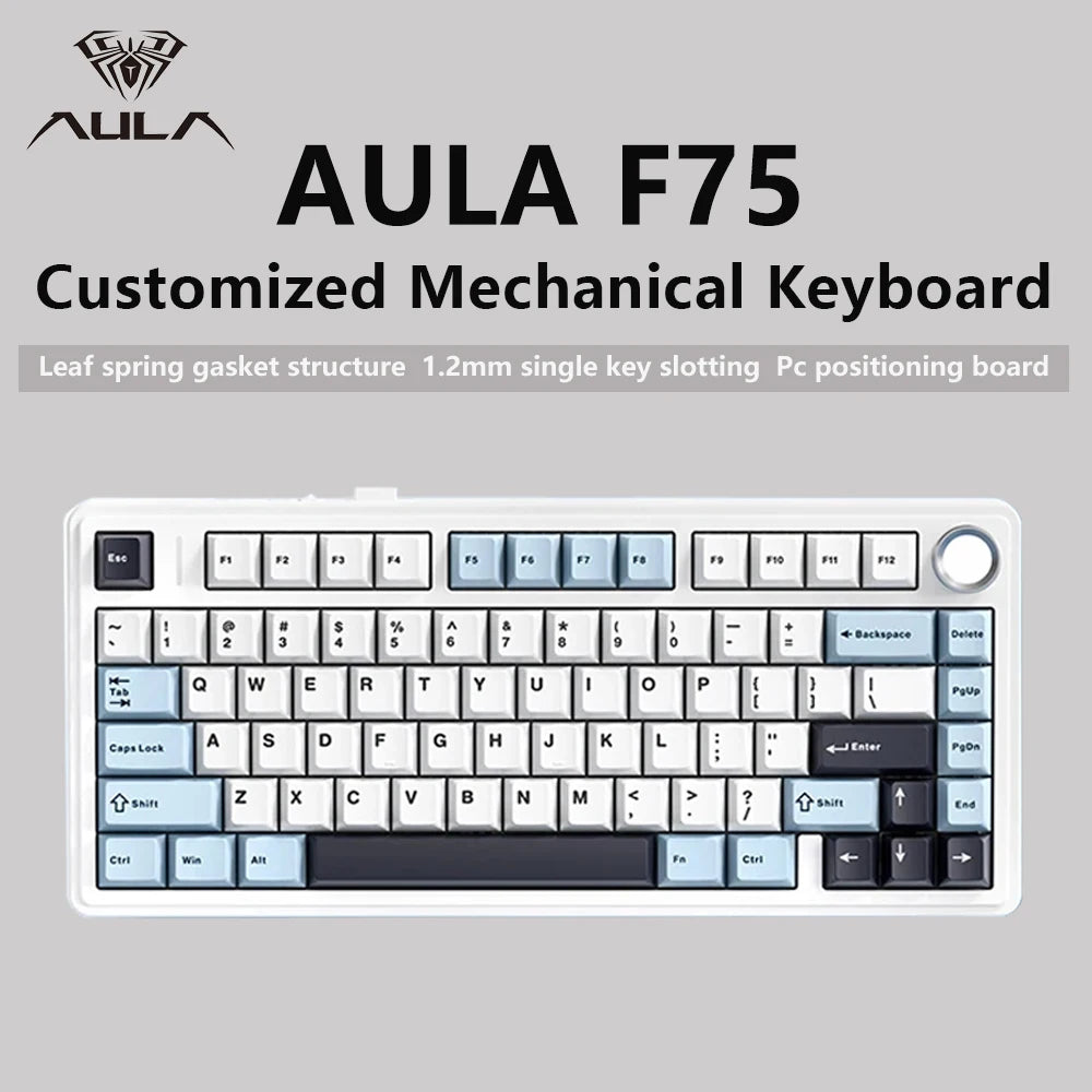 AULA F75 2.4G Wireless/Bluetooth/Wired Gaming Mechanical Keyboard RGB Customized 75% Layout OEM Profile Gasket Structure Red Magic