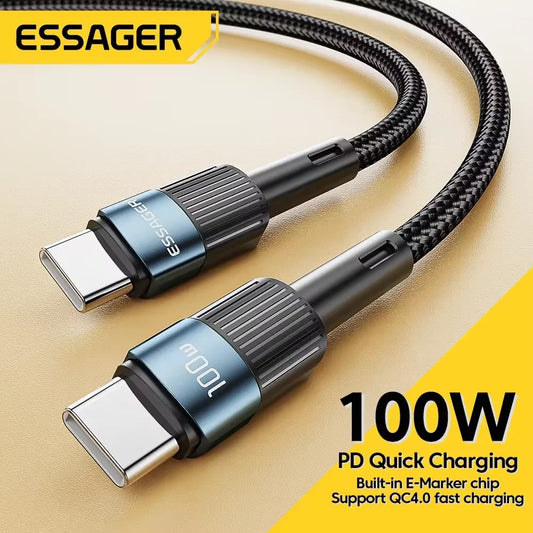 Essager 100W USB Type C To USB C Cable USB-C PD Fast Charging Charger Wire Cord For Macbook Samsung Xiaomi Type-C USBC Cable 3M Red Magic