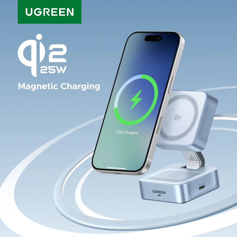 UGREEN Qi2.2 25W 2-in-1 Magnetic Wireless Charger Stand Fast Charging Stand Charger For iPhone 16 17/AirPods Magflow Charger Setup Lord