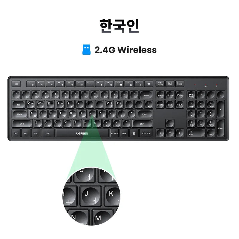 UGREEN Wireless Keyboard 2.4GHz 104 Keys Layout for Laptop Desktop Windows Mac OS PC Accessories English Russian Korean Keycaps Setup Lord