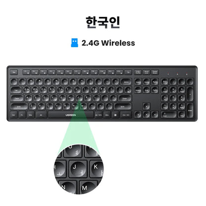 UGREEN Wireless Keyboard 2.4GHz 104 Keys Layout for Laptop Desktop Windows Mac OS PC Accessories English Russian Korean Keycaps Setup Lord