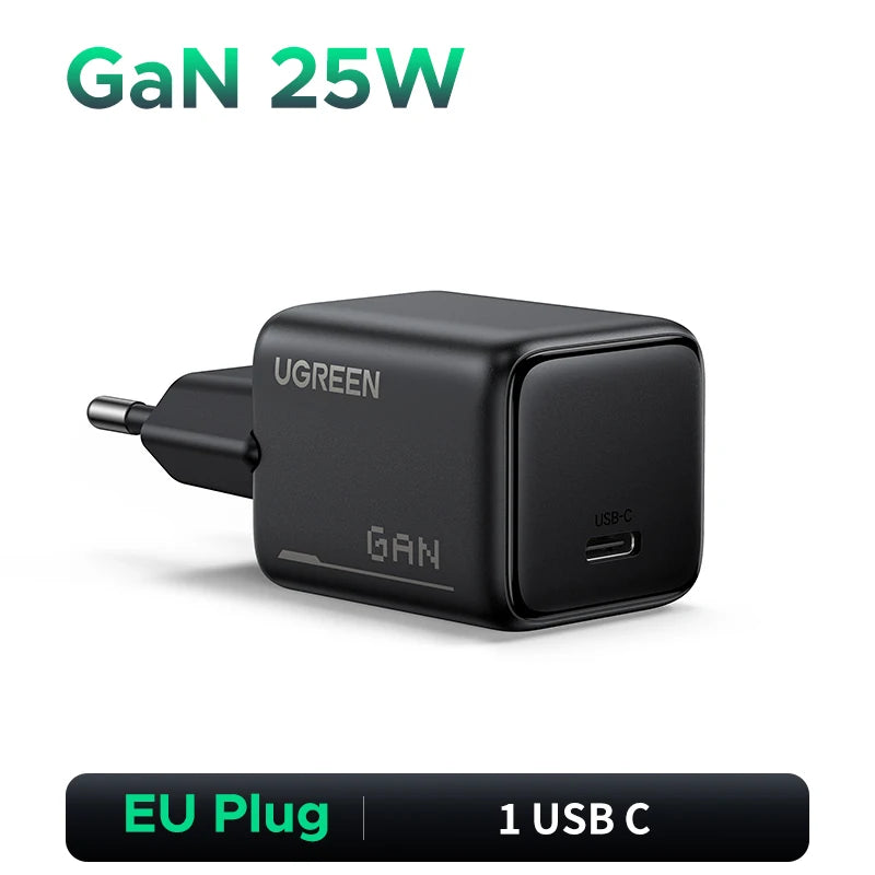 【EU Plug】UGREEN 45W/30W/25W/20W GaN Charger PD3.0 PPS QC3.0 USB C Fast Charger For iPhone 17 16 15 ProMax Samsung S25 iPad Air Setup Lord