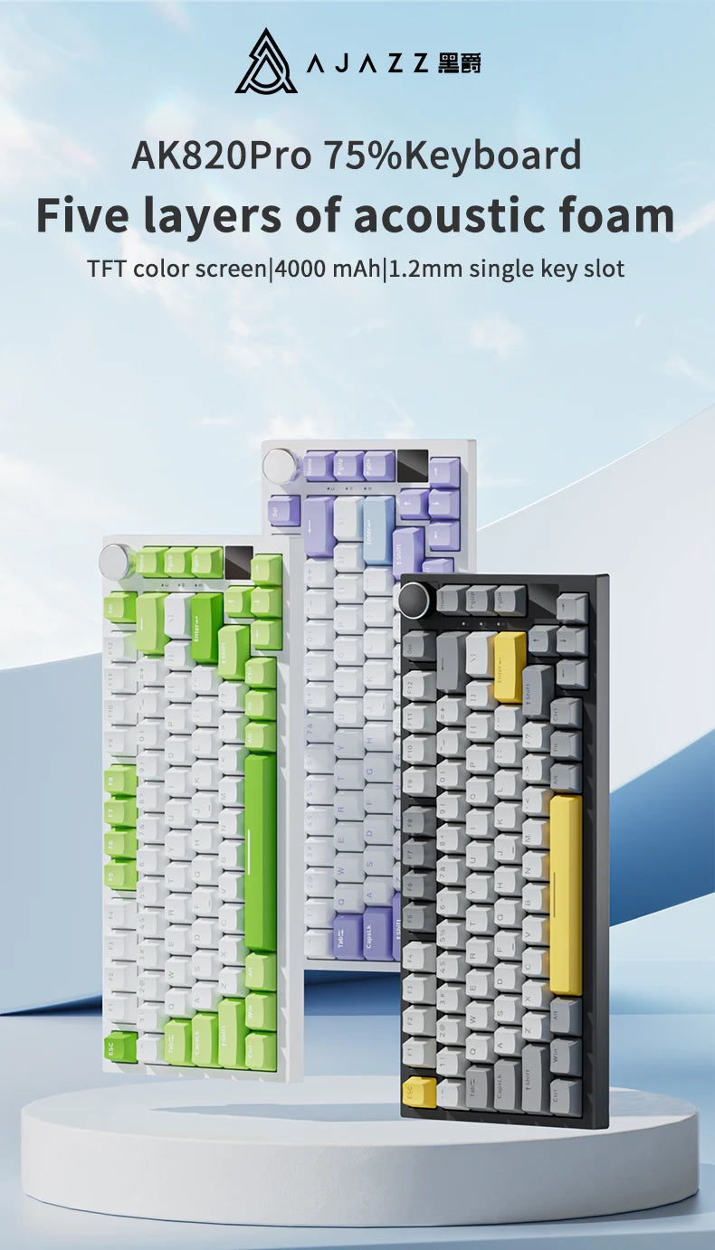 AJAZZ AK820 / AK820Pro Gaming Mechanical Keyboard 75% 82 Keys Wired Single Mode/Bluetooth Wireless Gamer Keyboard for Laptop PC Red Magic