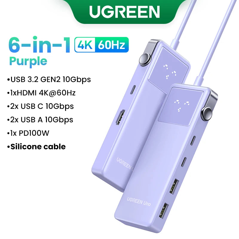UGREEN USB HUB Uno Type-C to 4K60Hz HDMI PD100W 10Gbps USB-A/USB-C Splitter for MacBook Air Pro Dell Laptop Accessories Docking Setup Lord