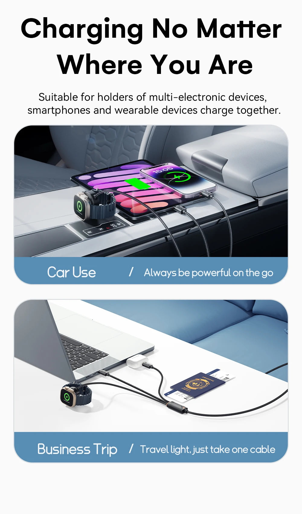 Essager 3 in 1 100W Multi USB C Charging Cable for Apple iWatch iPhone 16/15/14/13 Pro With Type C Lightning Fast Charging Cable Red Magic