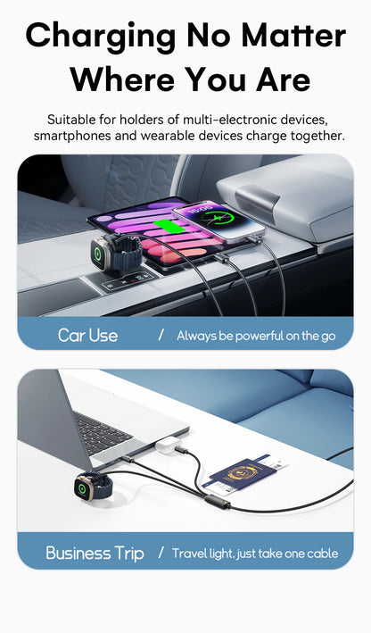 Essager 3 in 1 100W Multi USB C Charging Cable for Apple iWatch iPhone 16/15/14/13 Pro With Type C Lightning Fast Charging Cable Red Magic