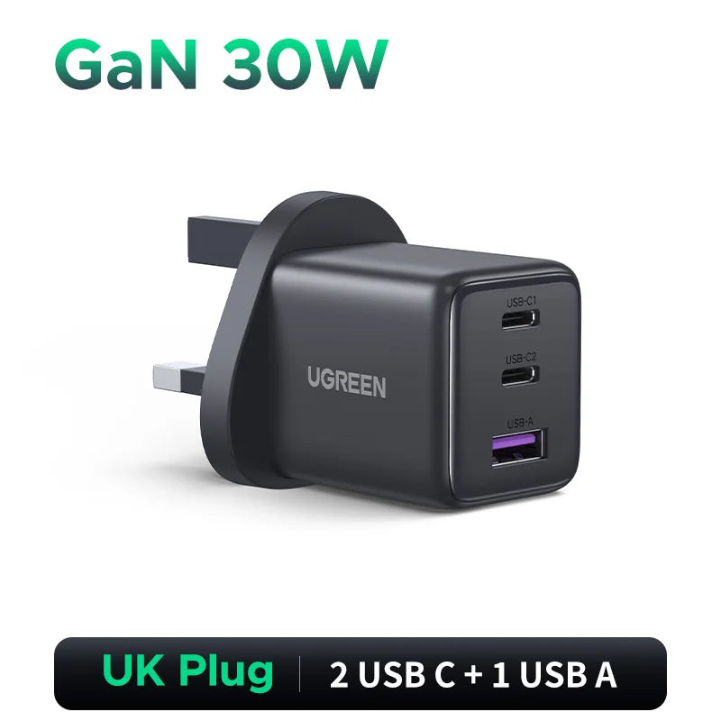 UGREEN 30W GaN Charger PD 3.0 QC4.0 USB C Charger For iPhone 17 16 15 Pro Samsung S25 Xiaomi Tablet iPad Air Pro Phone Charger Setup Lord