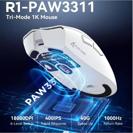 Attack Shark 18000DPI Wireless Mouse, 1000Hz,PAW3311,Bluetooth Tri-mode Connection, R1 Macro Gaming Mouse Red Magic
