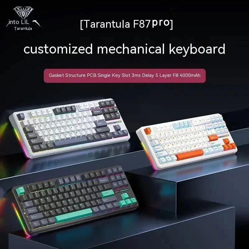 AULA F87Pro Mechanical Keyboard 2.4g/Usb/Bluetooth Tri Mode Wireless 87 Key 5 Layer Silencing Filling Suitable For Gaming+Typing Red Magic