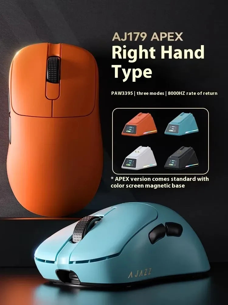 Ajazz Aj179 APEX 8k Wireless Mouse PAW3950 Sensor Three Mode Charging Base Gaming Mouse Lightweight Ergonomics 400mAh Pc Gamer Red Magic
