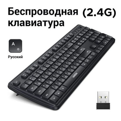 UGREEN 2.4G Wireless Keyboard 104 Keys Ultra-Slim US RU Layout Wireless Keyboard Black for PC Laptop Desktop Setup Lord
