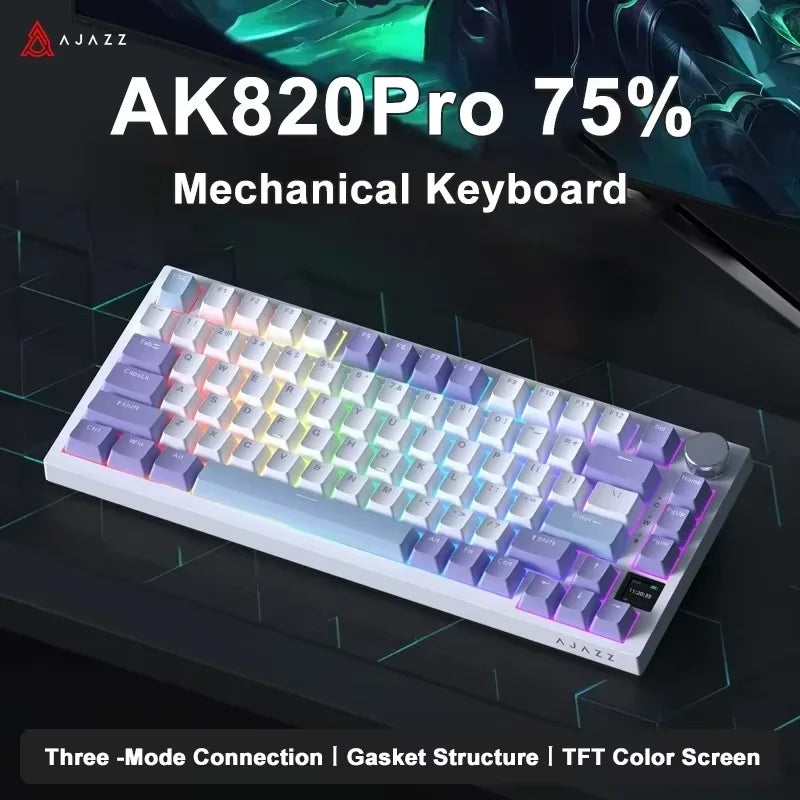AJAZZ AK820 / AK820Pro Gaming Mechanical Keyboard 75% 82 Keys Wired Single Mode/Bluetooth Wireless Gamer Keyboard for Laptop PC Red Magic