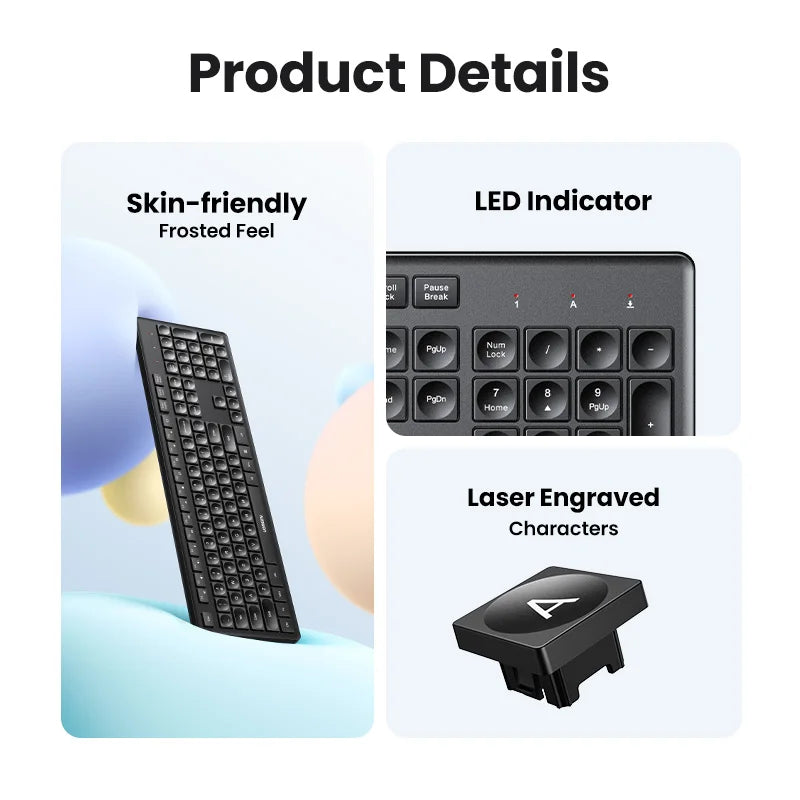 UGREEN Wireless Keyboard 2.4GHz 104 Keys Layout for Laptop Desktop Windows Mac OS PC Accessories English Russian Korean Keycaps Setup Lord