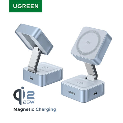 UGREEN Qi2 25W Magnetic 2-in-1 Wireless Charger Stand Fast Charging Stand Magsafe Charger For iPhone 16 17/AirPods Setup Lord