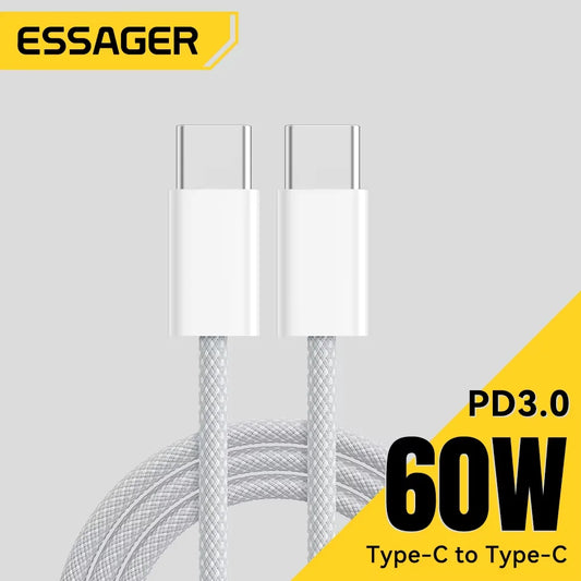 Essager 60W USB C Cable For iPhone 16 15 Plus Pro Max Xiaomi Type C Cable For Macbook Pro iPad PD Fast Charger Cord Type-C Cable Red Magic
