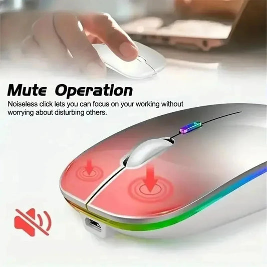 Wireless Mouse Rechargeable Silent LED Backlit Mice PC Laptop Computer Mous 2.4Ghz Receiver Bluetooth Dual Mode Optical Mice Red Magic