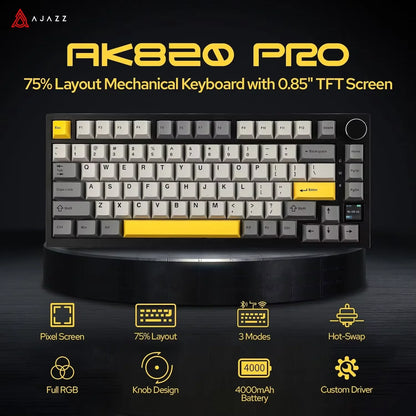 Ajazz AK820/AK820Pro Gaming Mechanical Keyboard Bluetooth 5.1/Wireless/C-Wired Customized Keyboard with Knob Hot Swapping Gasket Red Magic