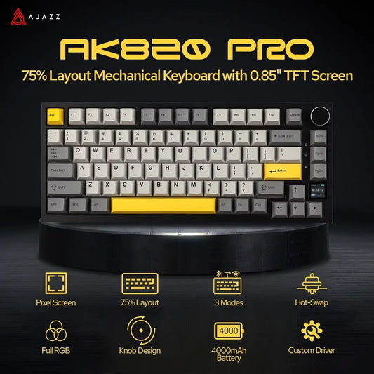 Ajazz AK820/AK820Pro Gaming Mechanical Keyboard Bluetooth 5.1/Wireless/C-Wired Customized Keyboard with Knob Hot Swapping Gasket Red Magic