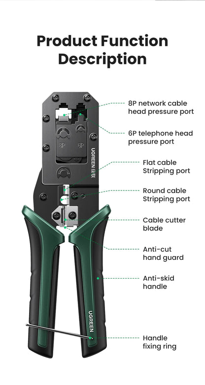 UGREEN RJ45 Crimper Tools RJ45 Crimping Pliers for CAT6/7 Ethernet Lan Cable Network Cutter Stripper Plier Multifuntion Tool Red Magic