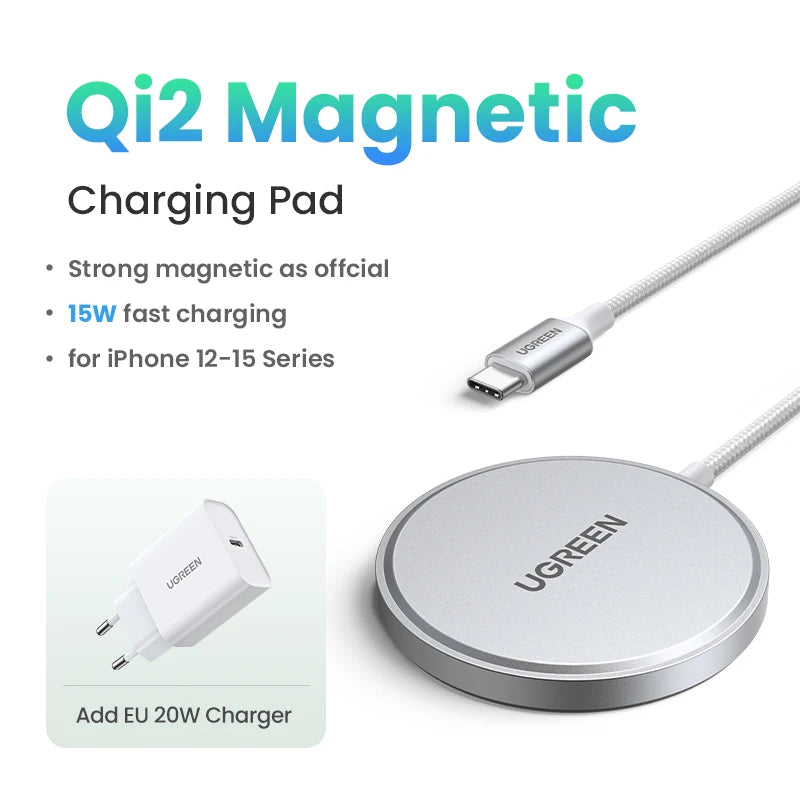 UGREEN 15W Magnetic Wireless Charger For iPhone 16 17 Pro Max Magnet Induction Charger Qi2 for Magsafe Wireless Charging Pad Setup Lord