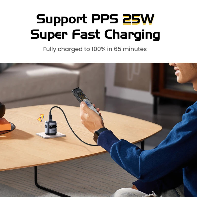 【US Plug】UGREEN 30W GaN Charger 2nd Gen Robot QC4.0 3.0 PPS PD3.0 Fast Charger For iPhone 17 16 15 Pro Max Samsung Xiaomi iPad Setup Lord