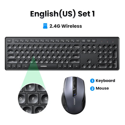 UGREEN Wireless Keyboard 2.4GHz 104 Keys Layout for Laptop Desktop Windows Mac OS PC Accessories English Russian Korean Keycaps Setup Lord