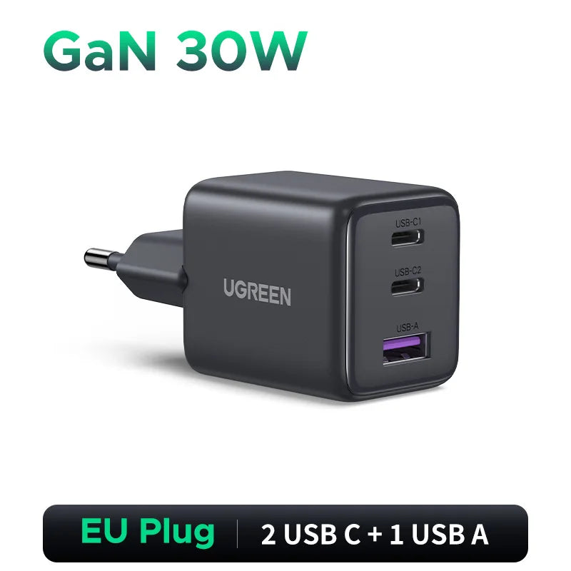 【EU Plug】UGREEN 45W/30W/25W/20W GaN Charger PD3.0 PPS QC3.0 USB C Fast Charger For iPhone 17 16 15 ProMax Samsung S25 iPad Air Setup Lord