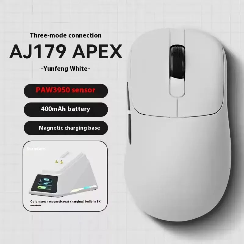 Ajazz Aj179 APEX 8k Wireless Mouse PAW3950 Sensor Three Mode Charging Base Gaming Mouse Lightweight Ergonomics 400mAh Pc Gamer Red Magic