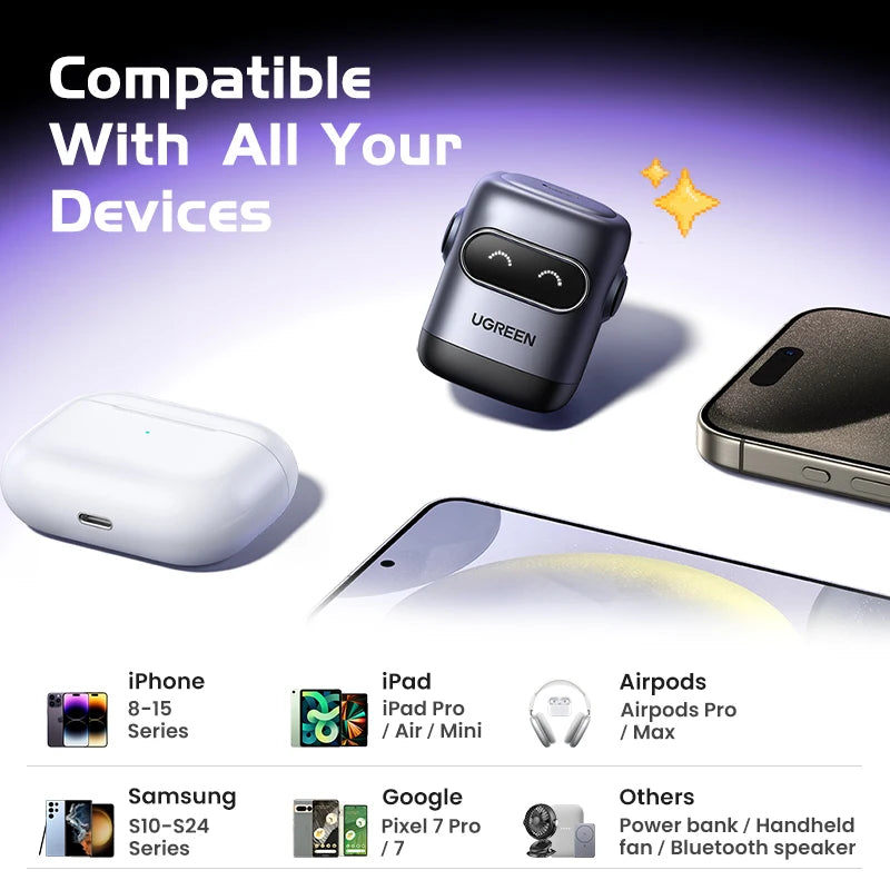 【US Plug】UGREEN 30W GaN Charger 2nd Gen Robot QC4.0 3.0 PPS PD3.0 Fast Charger For iPhone 17 16 15 Pro Max Samsung Xiaomi iPad Setup Lord