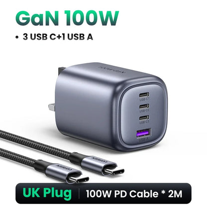 UGREEN UK Plug GaN 100W 65W Fast Charger QC 4.0 3.0  for Macbook Air Tablet iPhone 17 16 15 Pro Max Xiaomi USB Type C PD Charger Setup Lord
