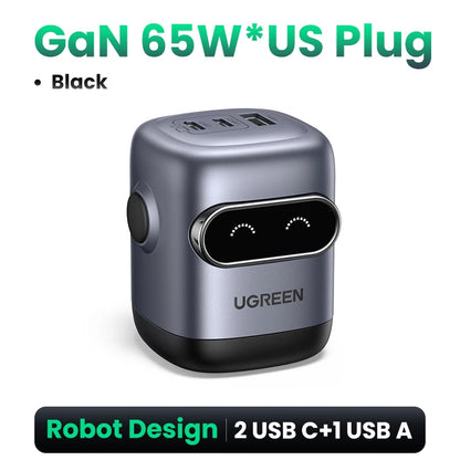【US Plug】UGREEN 65W 30W GaN Charger Robot Design QC4.0 3.0 PPS for iPhone 17 16 15 Pro Macbook Laptops Tablet PD3.0 Fast Charg Setup Lord