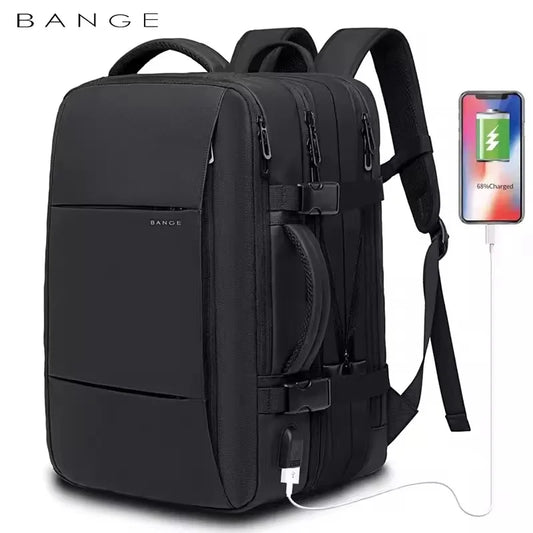 BANGE Travel Backpack Men Business Backpack School Expandable USB Bag Large Capacity 17.3 Laptop Waterproof Fashion Backpack Red Magic