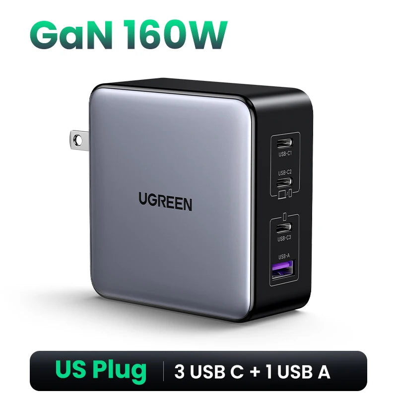 UGREEN 160W GaN Charger PD3.1 Type C For Macbook Pro Laptop USB Fast Charger QC4.0 3.0 Quick Charge For iPhone 17 Xiaomi Tablet Setup Lord