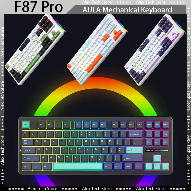 AULA F87Pro Mechanical Keyboard 2.4g/Usb/Bluetooth Tri Mode Wireless 87 Key 5 Layer Silencing Filling Suitable For Gaming+Typing Red Magic