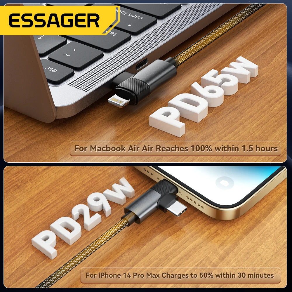 Essager 2 in 1 USB Type C Cable 65W PD Fast Charging Wire Type C To Lightning Cable For iPhone 15 14 Pro Max MacBook iPad Xiaomi Red Magic
