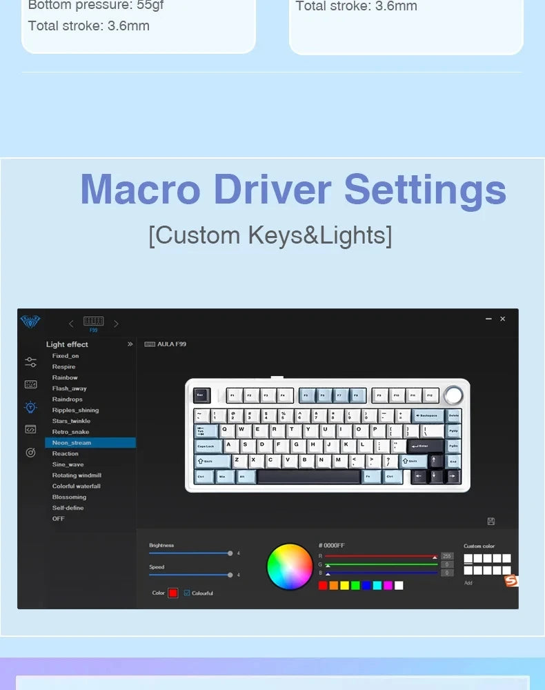 AULA F75 2.4G Wireless/Bluetooth/Wired Gaming Mechanical Keyboard RGB Customized 75% Layout OEM Profile Gasket Structure Red Magic