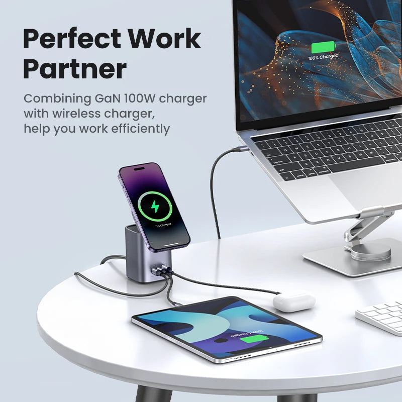 UGREEN GaN 100W Desktop Charger MFi Magnetic Wireless Charger for iPhone 17 16 15 Fast Charger Power Station for Laptop Notebook Setup Lord